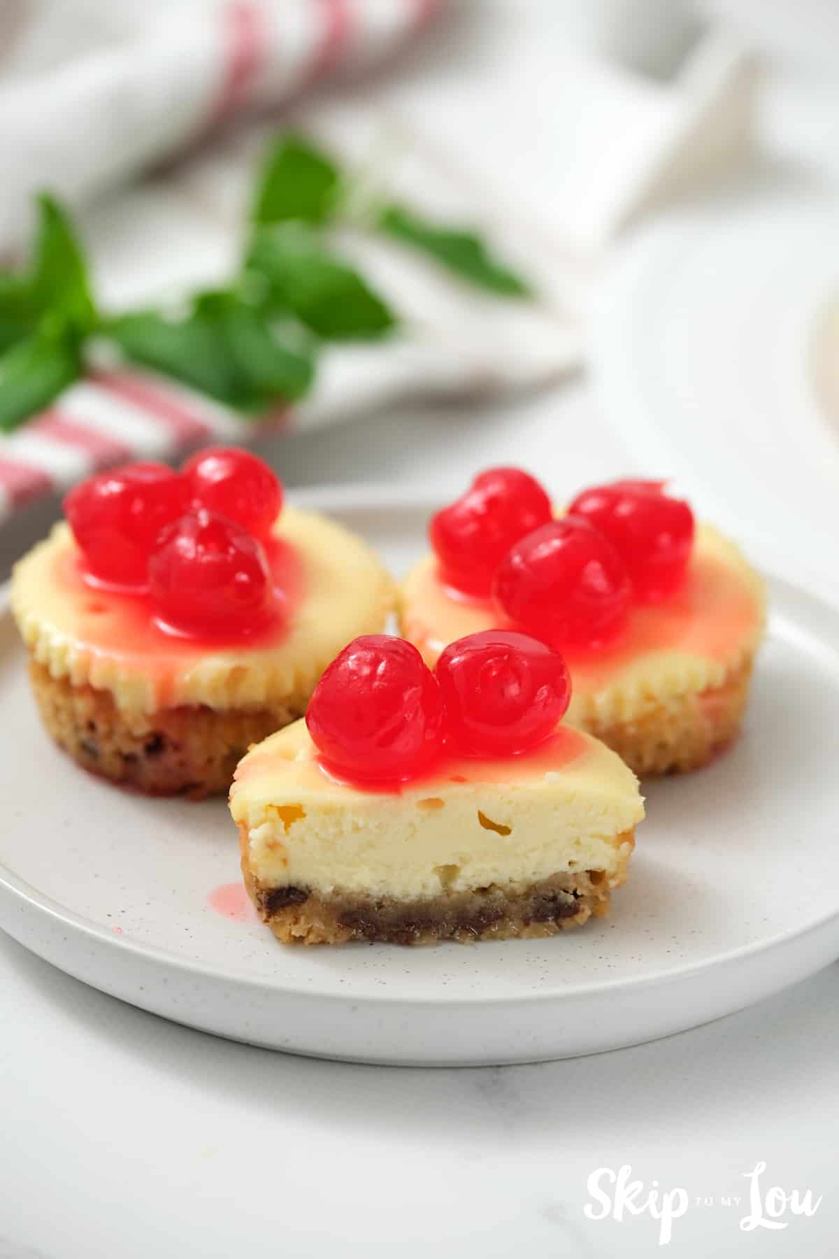 chocolate chip cookie cheese cakes served on a white dish