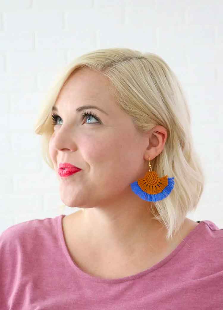 great gift ideas crochet earrings in copper and blue fan shape