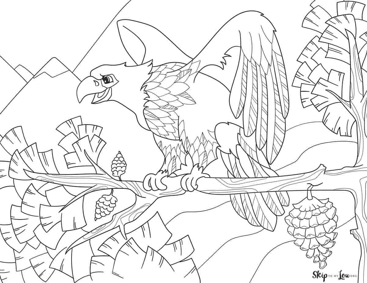 bald eagle on a limb coloring page