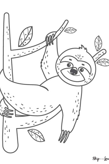 cute sloth on tree coloring page