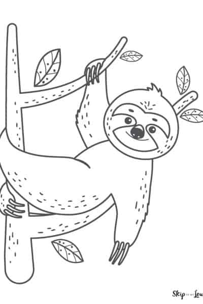 cute sloth on tree coloring page