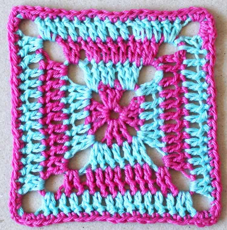 treble crochet square in beautiful light blue and pink