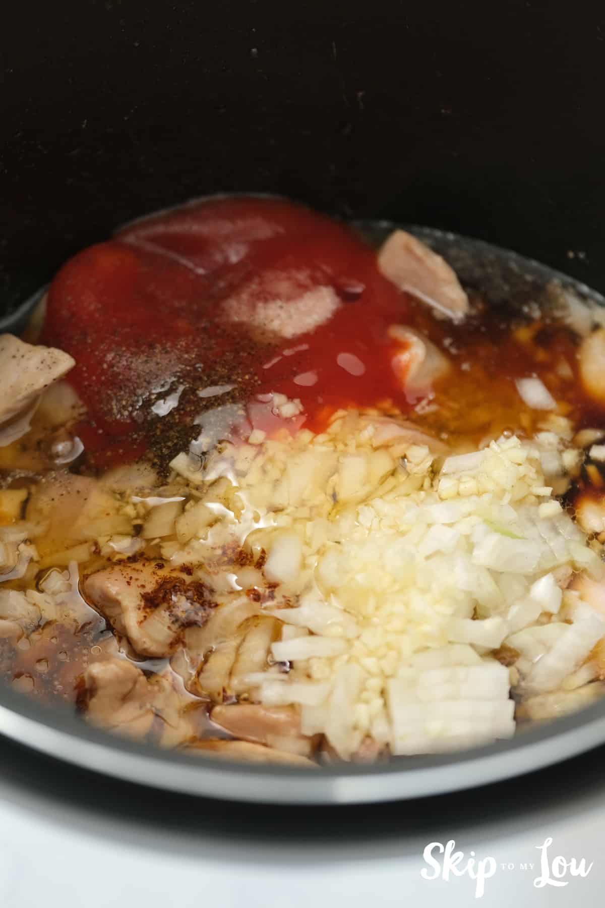 add all ingredients to instant pot for the chicken bourbon chicken