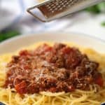 Mexican Spaghetti served with grated parmesan cheese