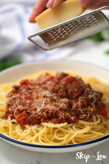 Mexican Spaghetti served with grated parmesan cheese