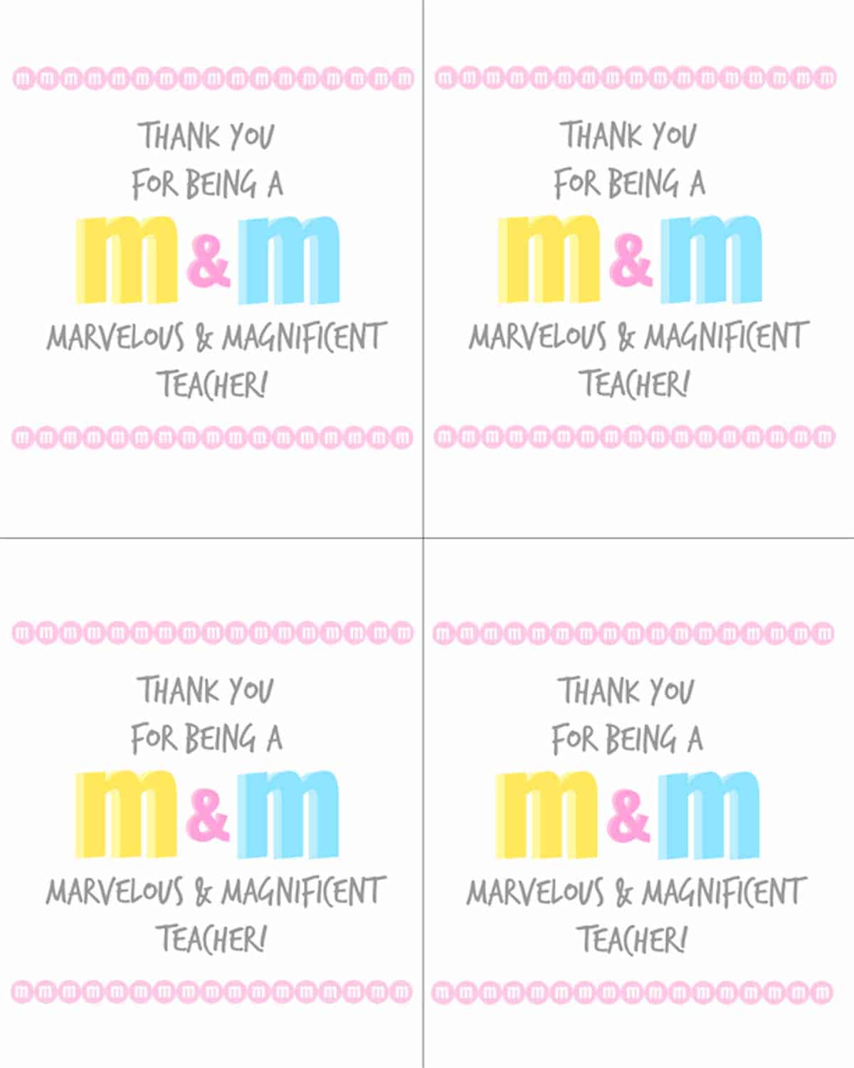 m&m teacher gift printable