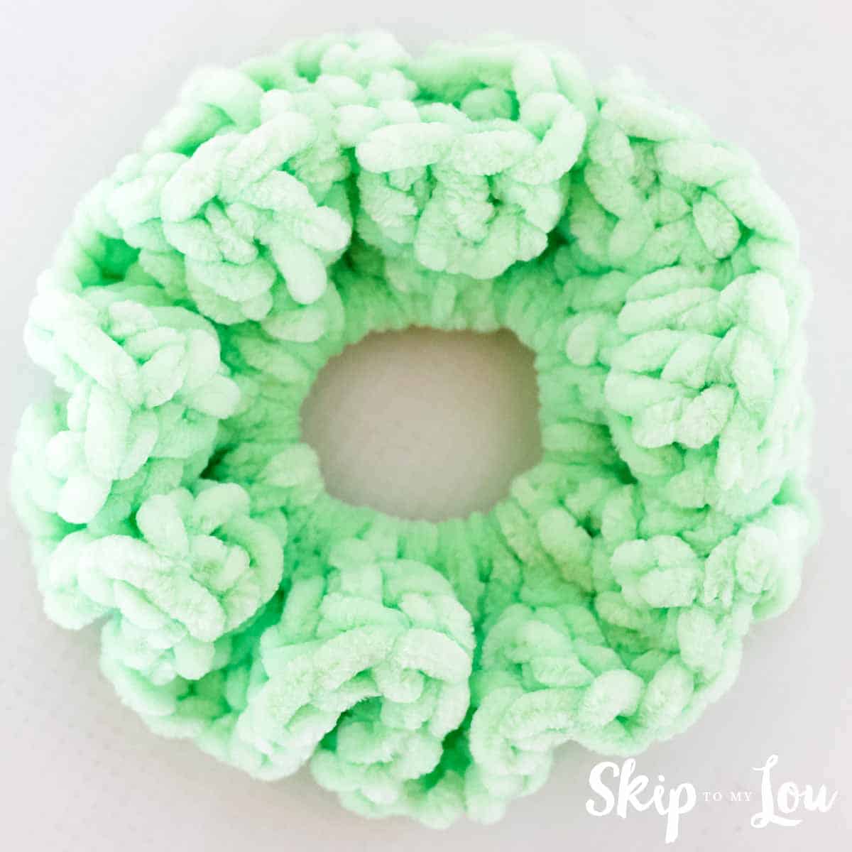 mint green crochet hair scrunchie with velvet yarn