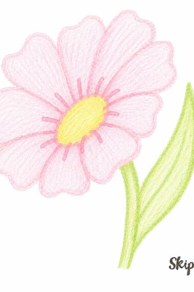Finished easy flower drawing colored with colored pencils