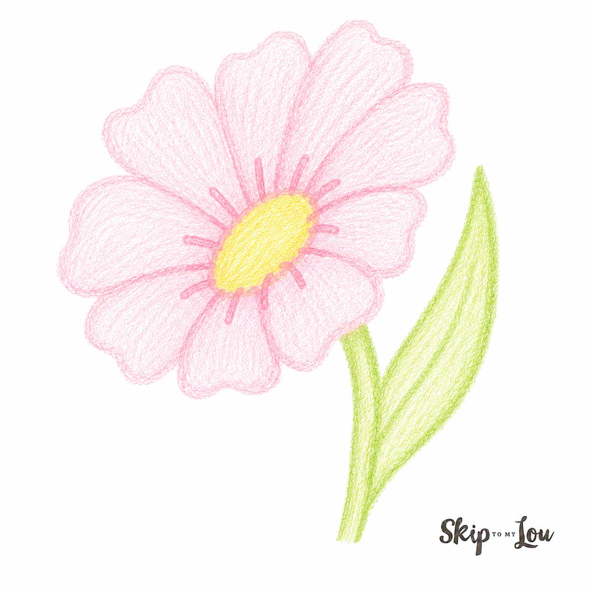 Finished easy flower drawing colored with colored pencils