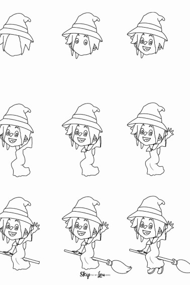 how to draw a witch step by step