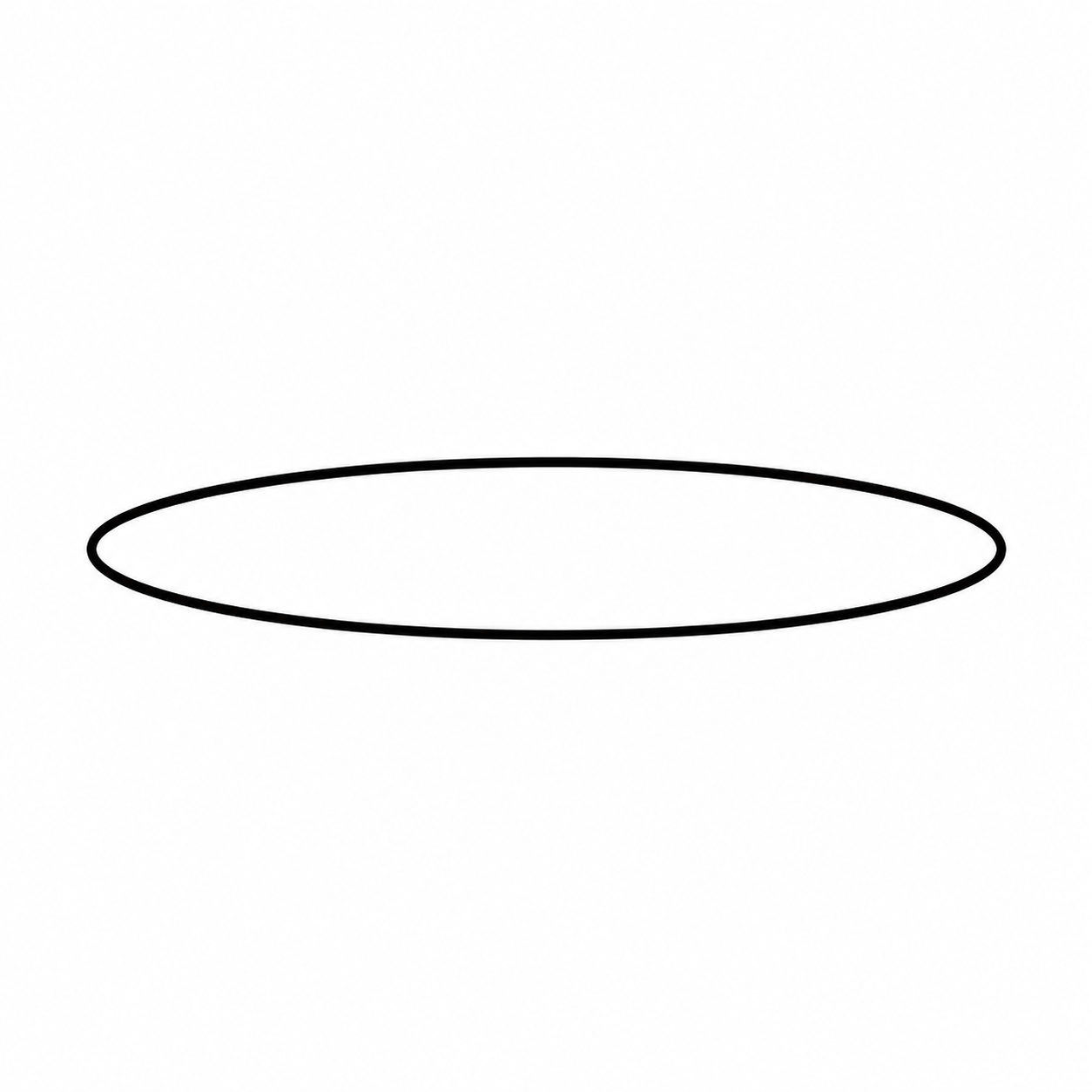 Witch drawing step 1 showing a long oval hat brim.