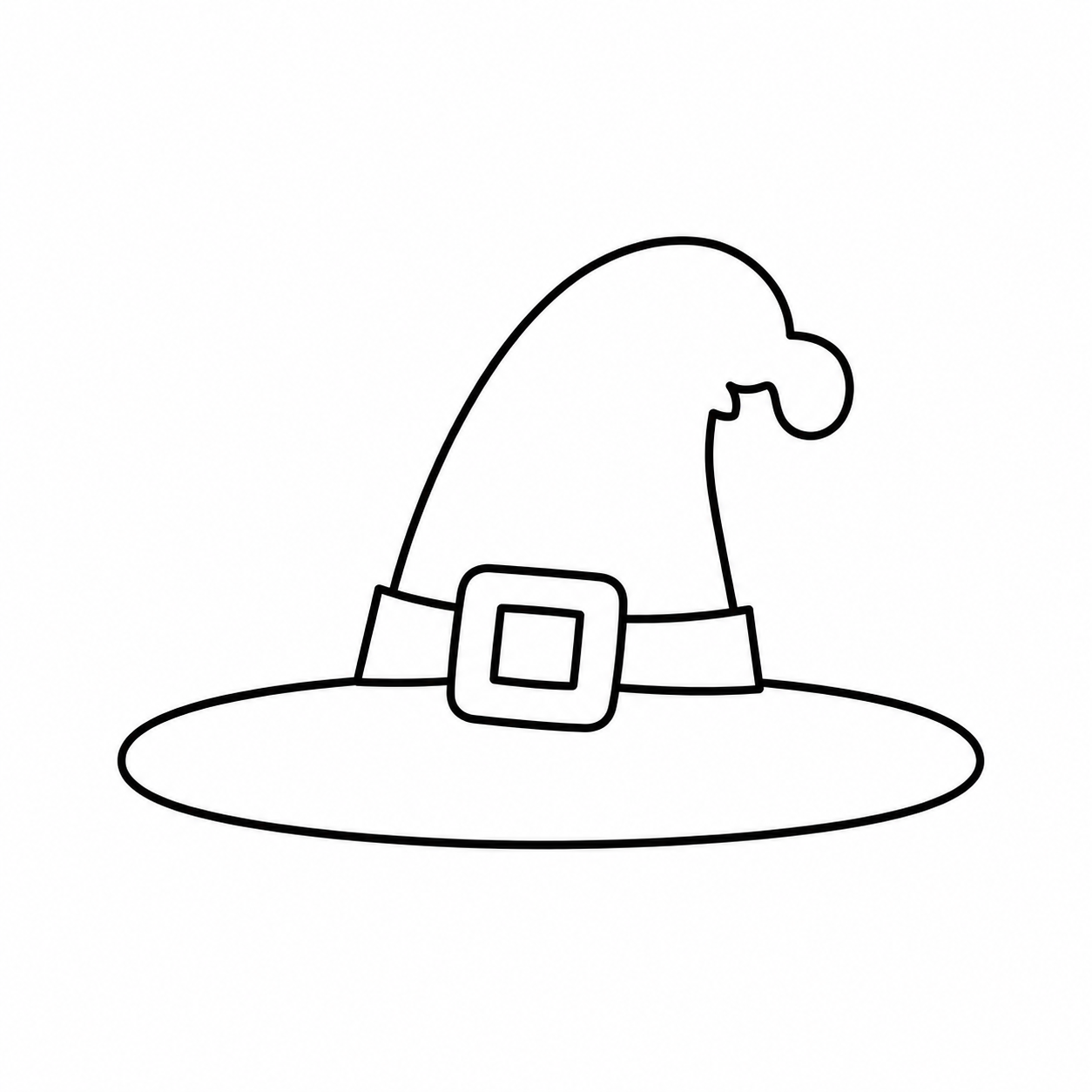 Witch drawing step 3 showing a witch hat with a band and buckle.