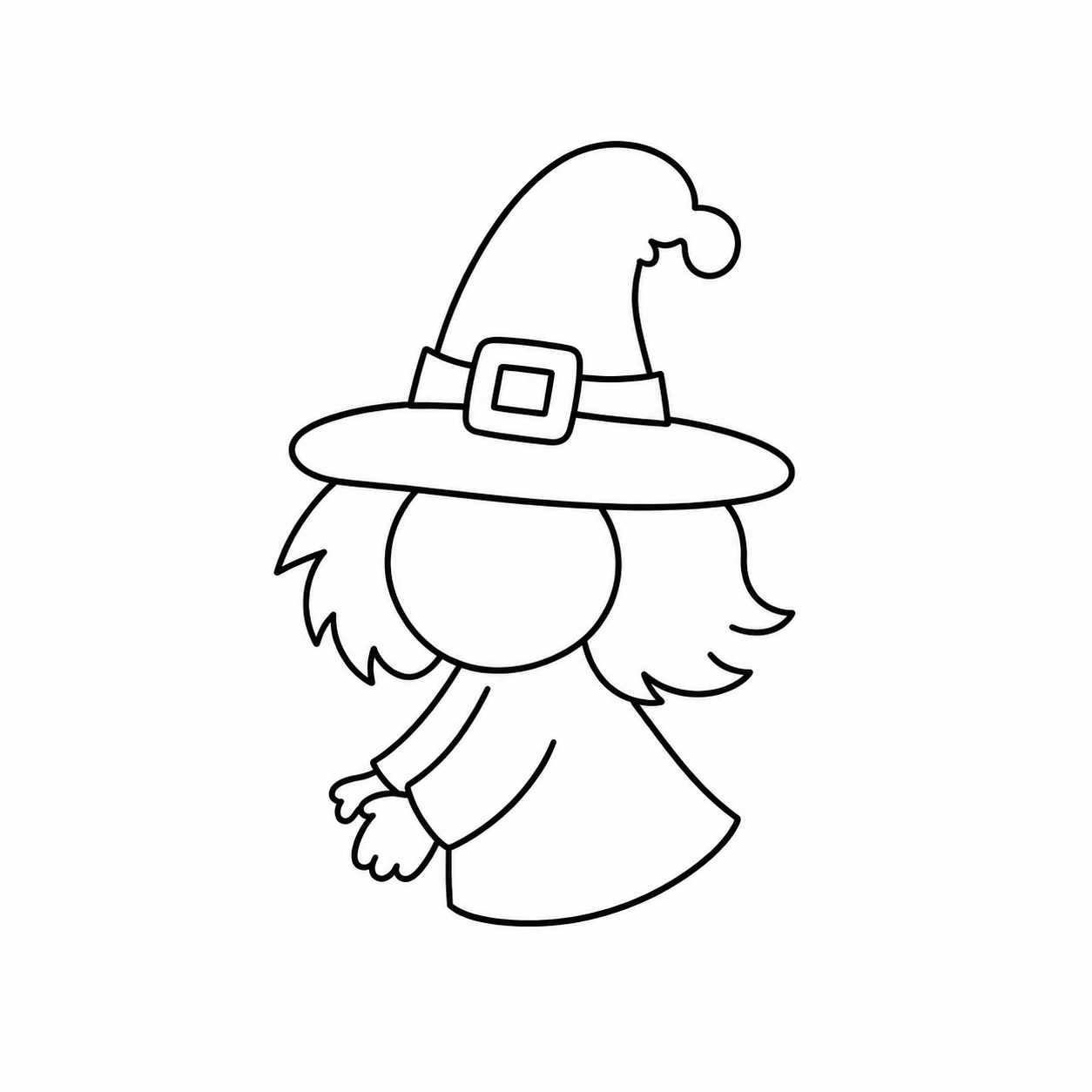 Witch drawing step 5 showing the dress, arms, and hands added.