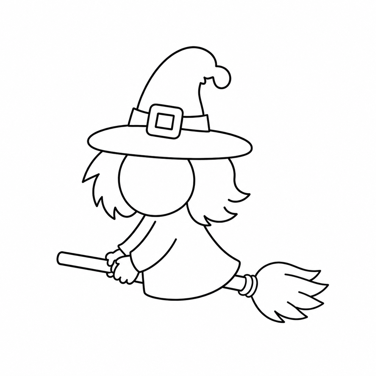 Witch drawing step 6 showing the broom added behind the witch.