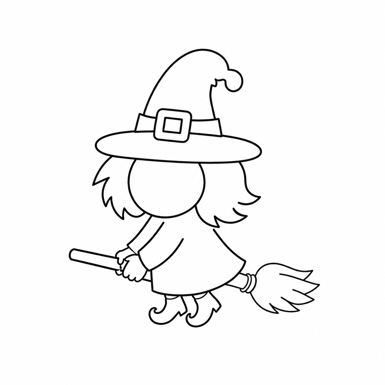 Witch drawing step 7 showing pointy shoes added to the witch.