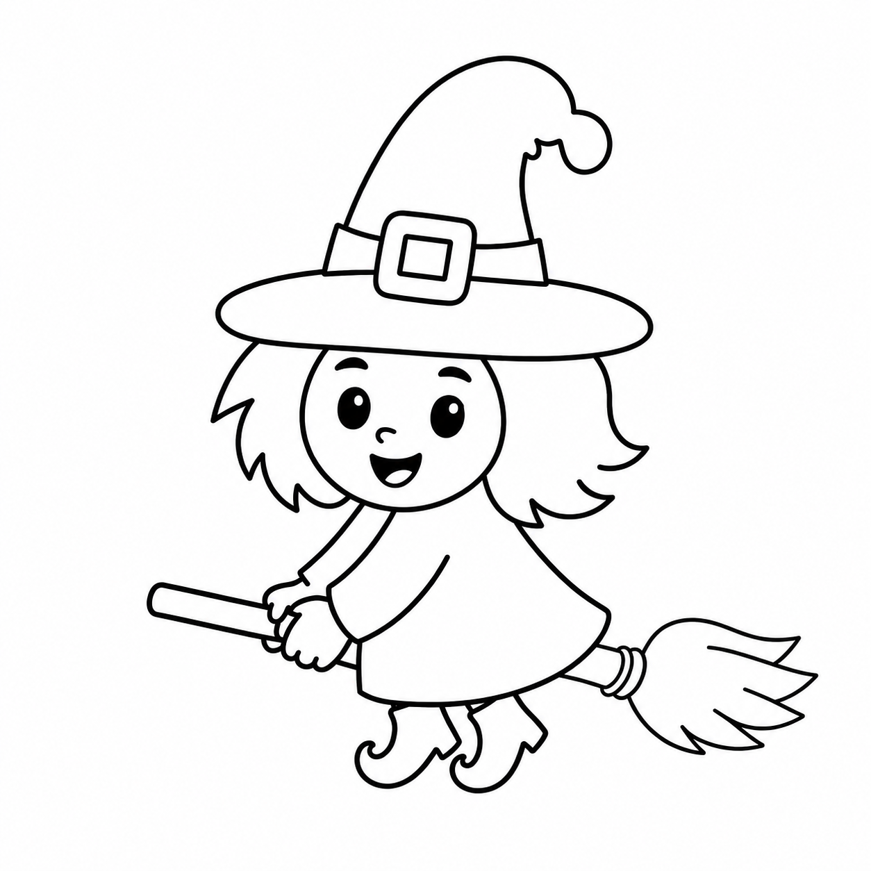 Witch drawing step 8 showing face details added to the cute witch.