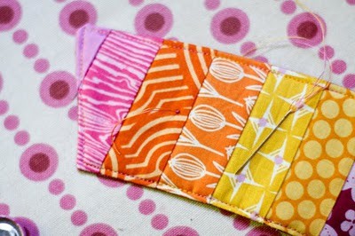 turn fabric pieces for coffee cozy