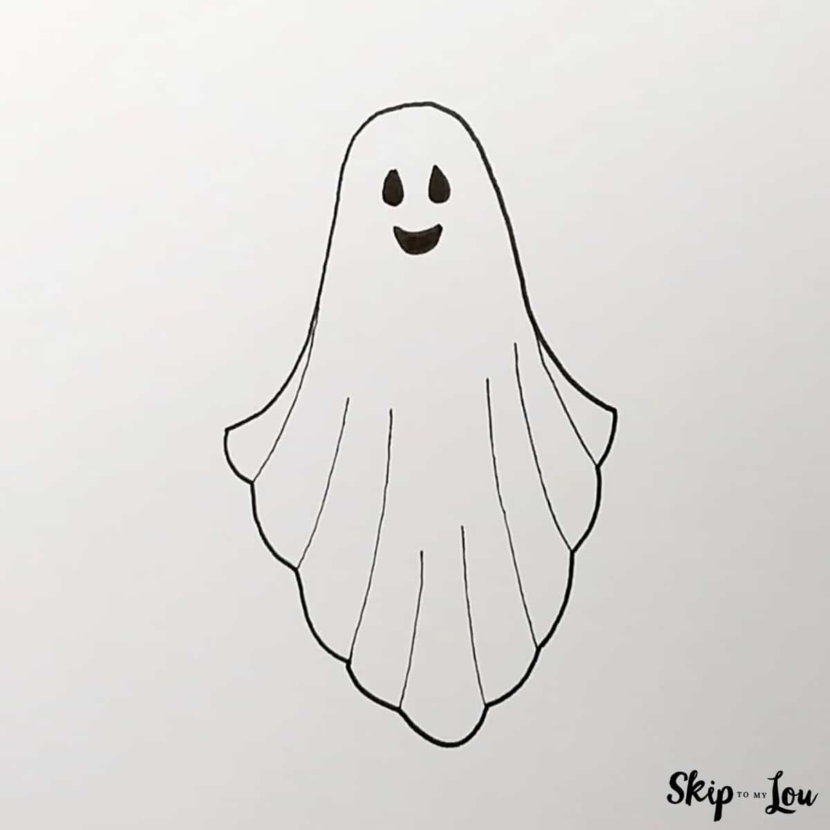 4th step for drawing the ghost lines from the bottom midway up to show folds