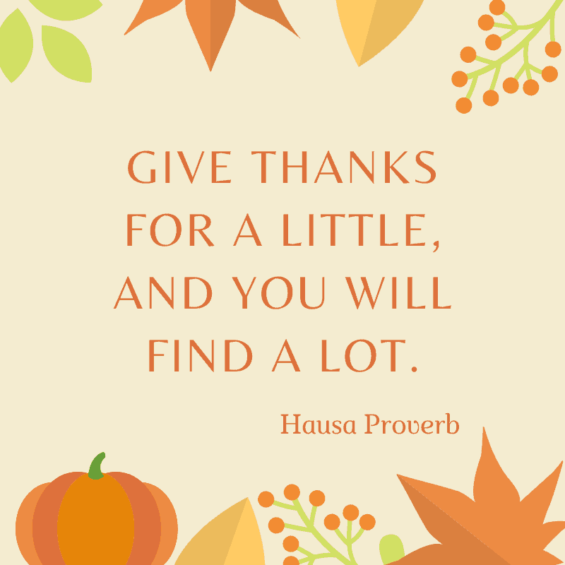 Give thanks for a little, and you will find a lot. Hausa Proverb