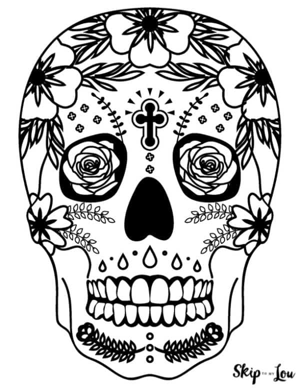 sugar skull with rose eyes