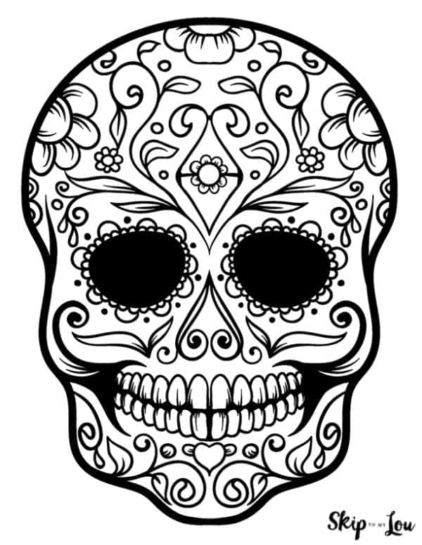 mustache and flourishes decorating sugar skull