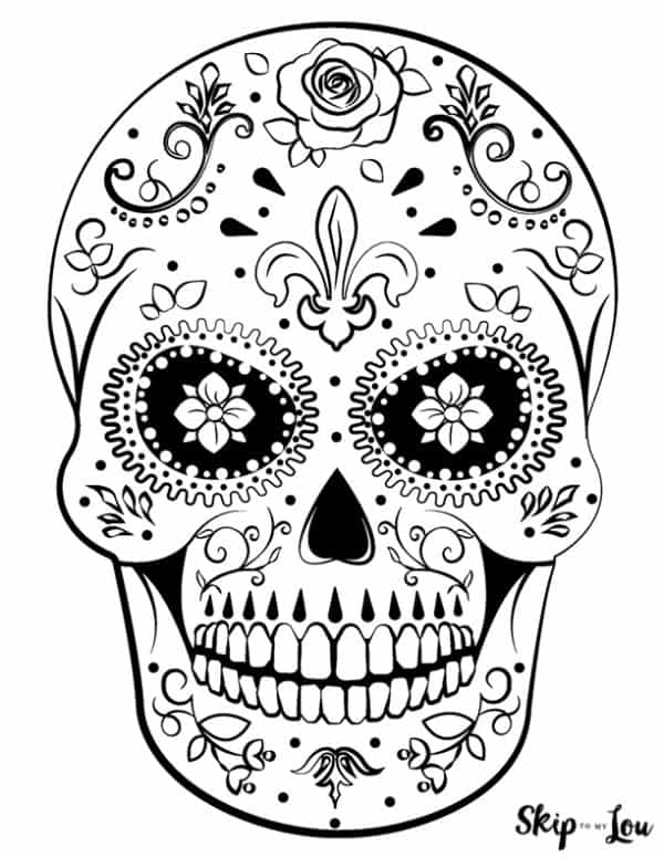 sugar skull with fleur de lis on forehead