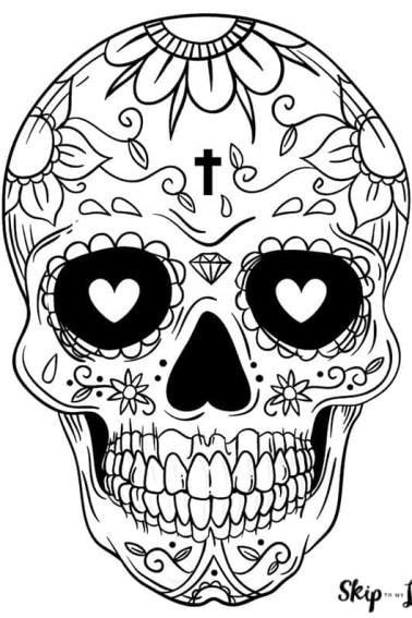 heart eyes and cross on forehead sugar skull