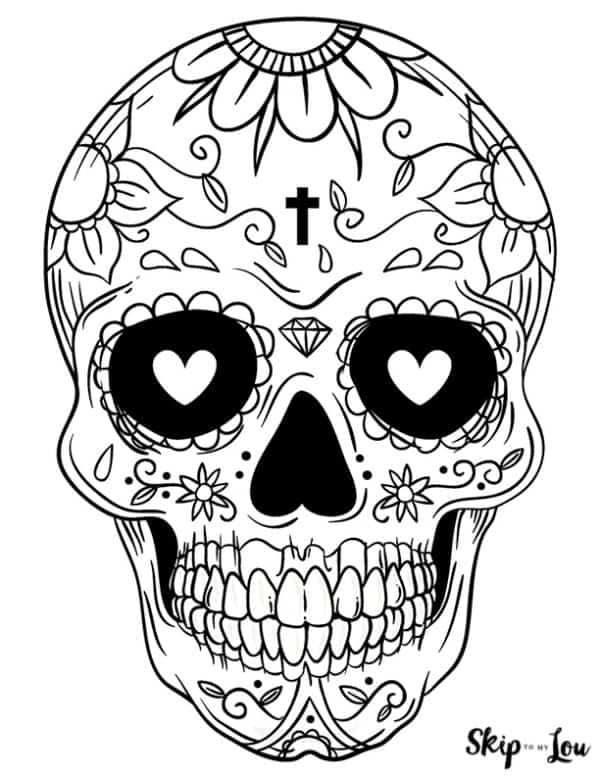 heart eyes and cross on forehead sugar skull