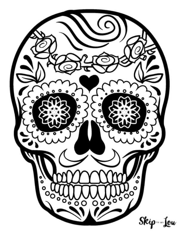 Free printable Sugar Skull with roses