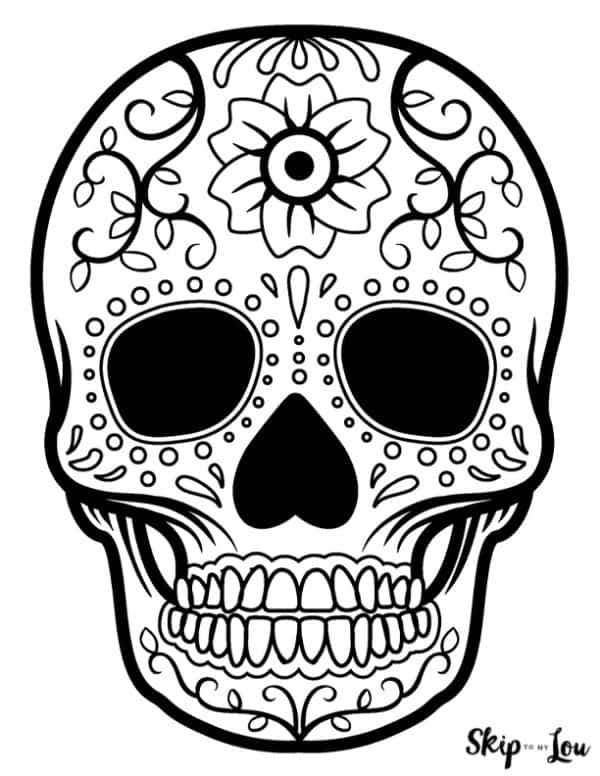 Free Printable Sugar Skull with flower on forhead