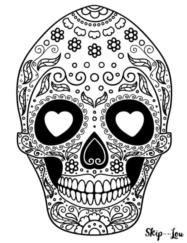 sugar skull with heart eyes