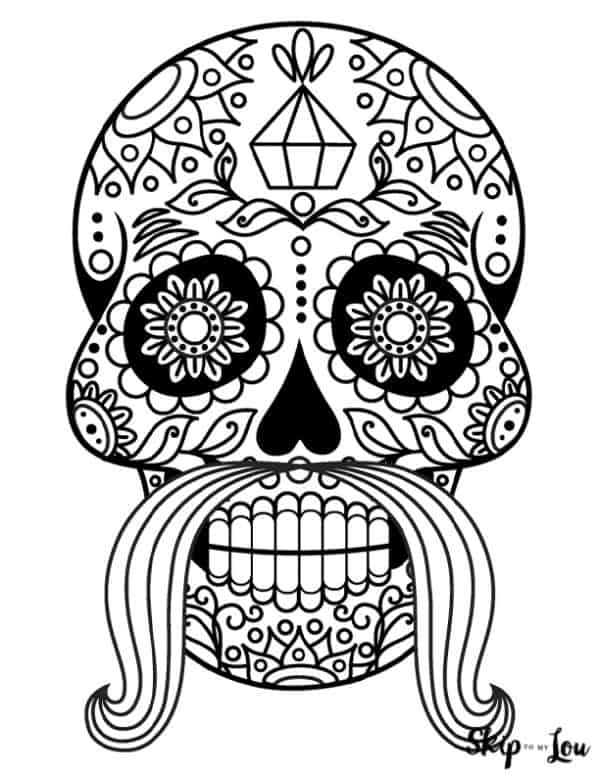 sugar skull with handlebar mustache