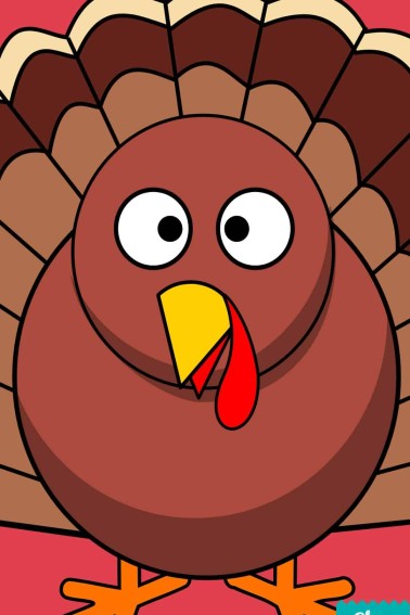 silly turkey character on red background