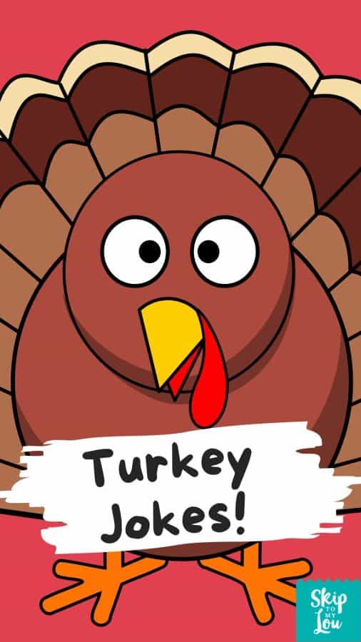 "Turkey Jokes!" text over silly turkey character