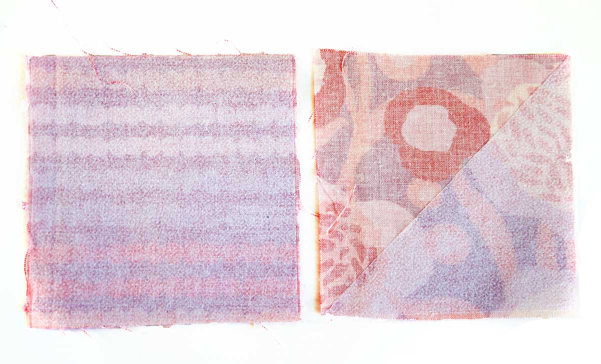 add interfacing to wrong sides of fabric squares