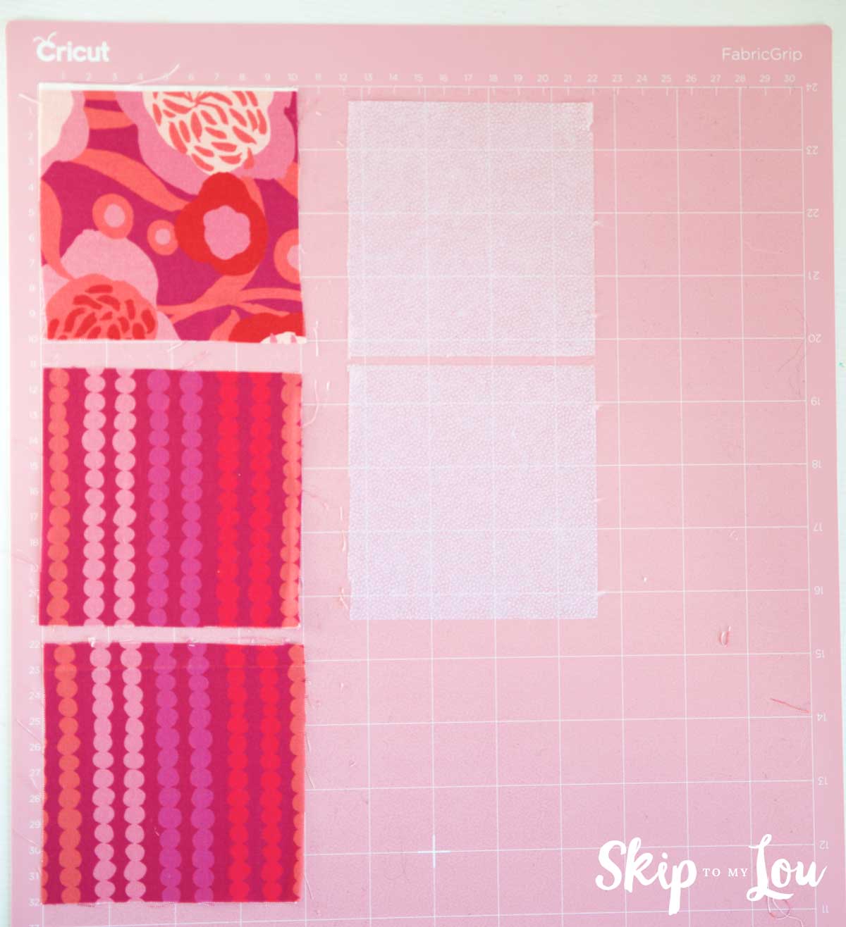 5 squares fabric on cricut fabric grip mat