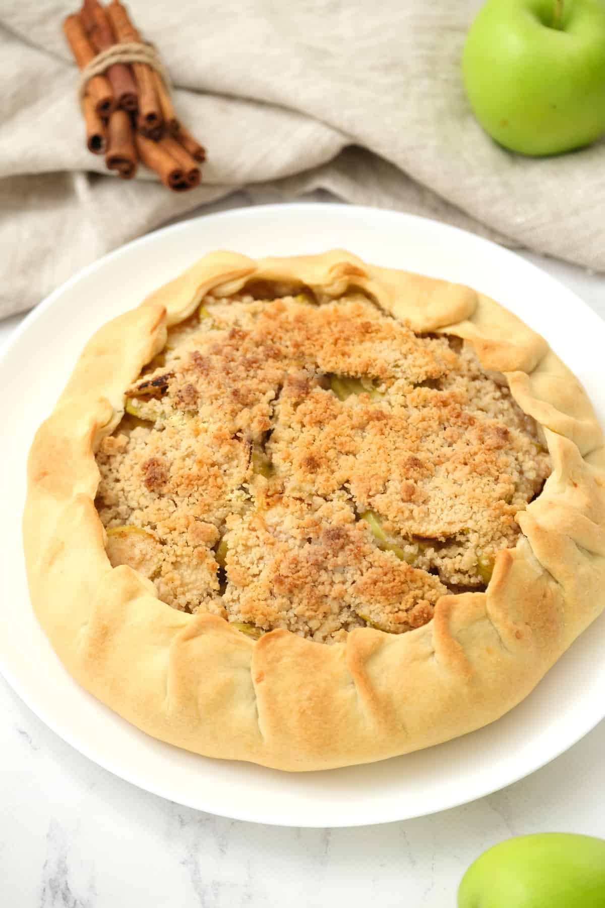 Rustic apple pie baked until golden brown.