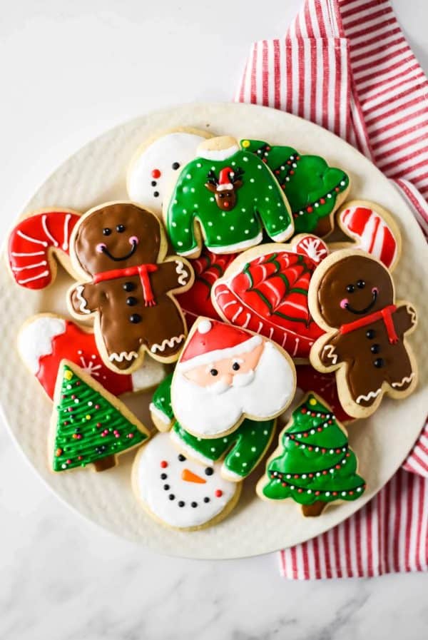 Image shows sourdough sugar cookies with a Christmas theme.