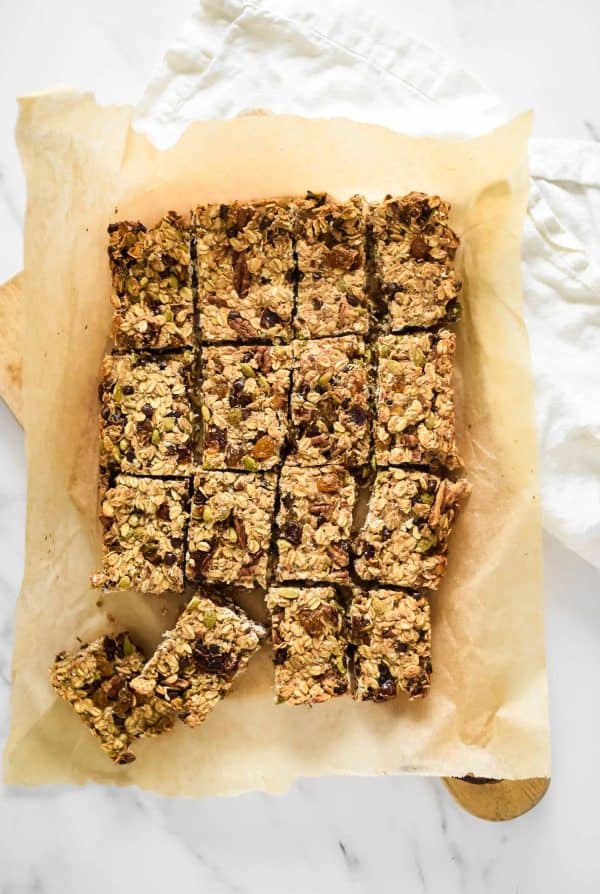 Image shows granola bars made with sourdough 