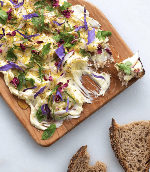 edible flower and herb butter board