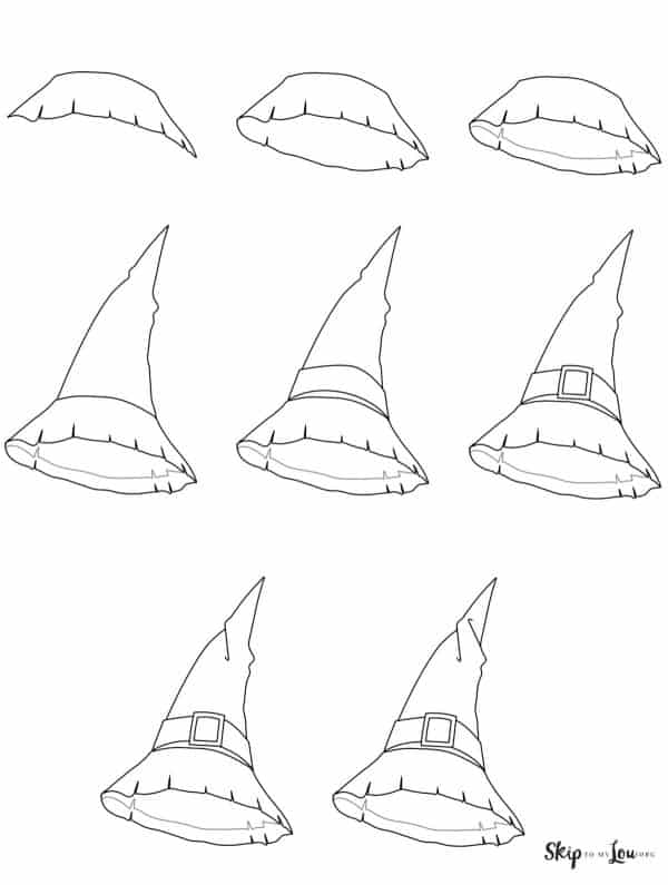 step by step witch hat drawing