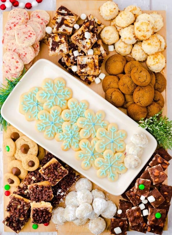 Image shows a dessert board with brownies, cookies and other desserts for Christmas. from Harbour breeze home