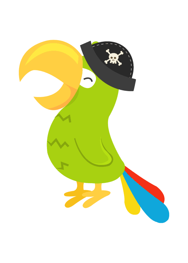 silly cartoon parrot with pirate hat