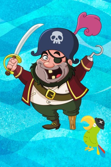 Pirate Jokes with silly cartoon pirate and laughing parrot