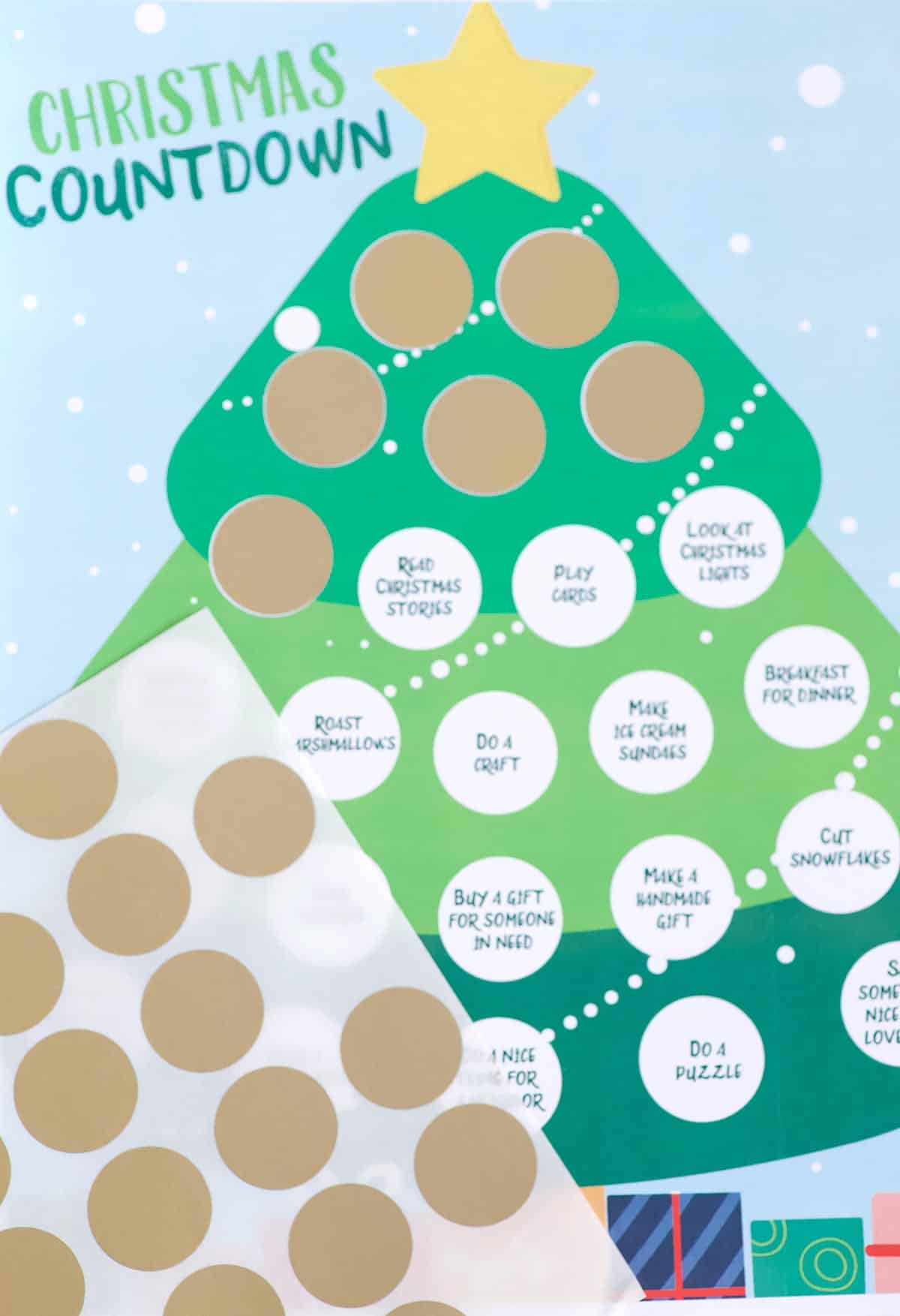 scratch off stickers placed on activity advent calendar