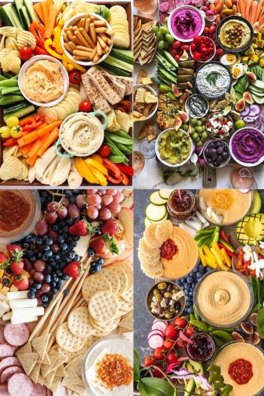 collage of images of hummus boards