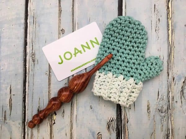 mitten gift card holder on wood background with joanns gift card skip to my lou
