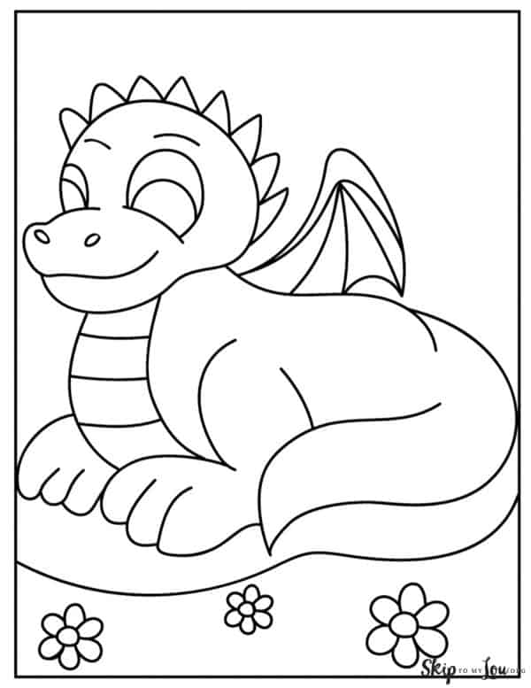 simple dragon coloring page sitting