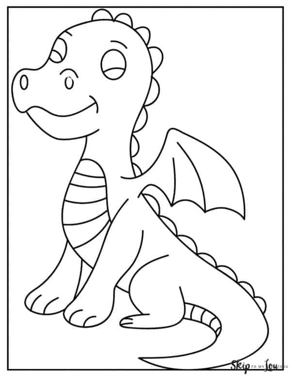 sitting dragon simple coloring page
