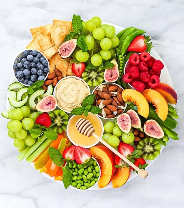 Image shows a vegetable Thanksgiving charcuterie board.
